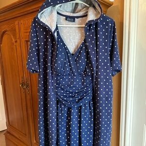 Blue Polka Dot ruffled skirt swimsuit and matching coverup with hoodie